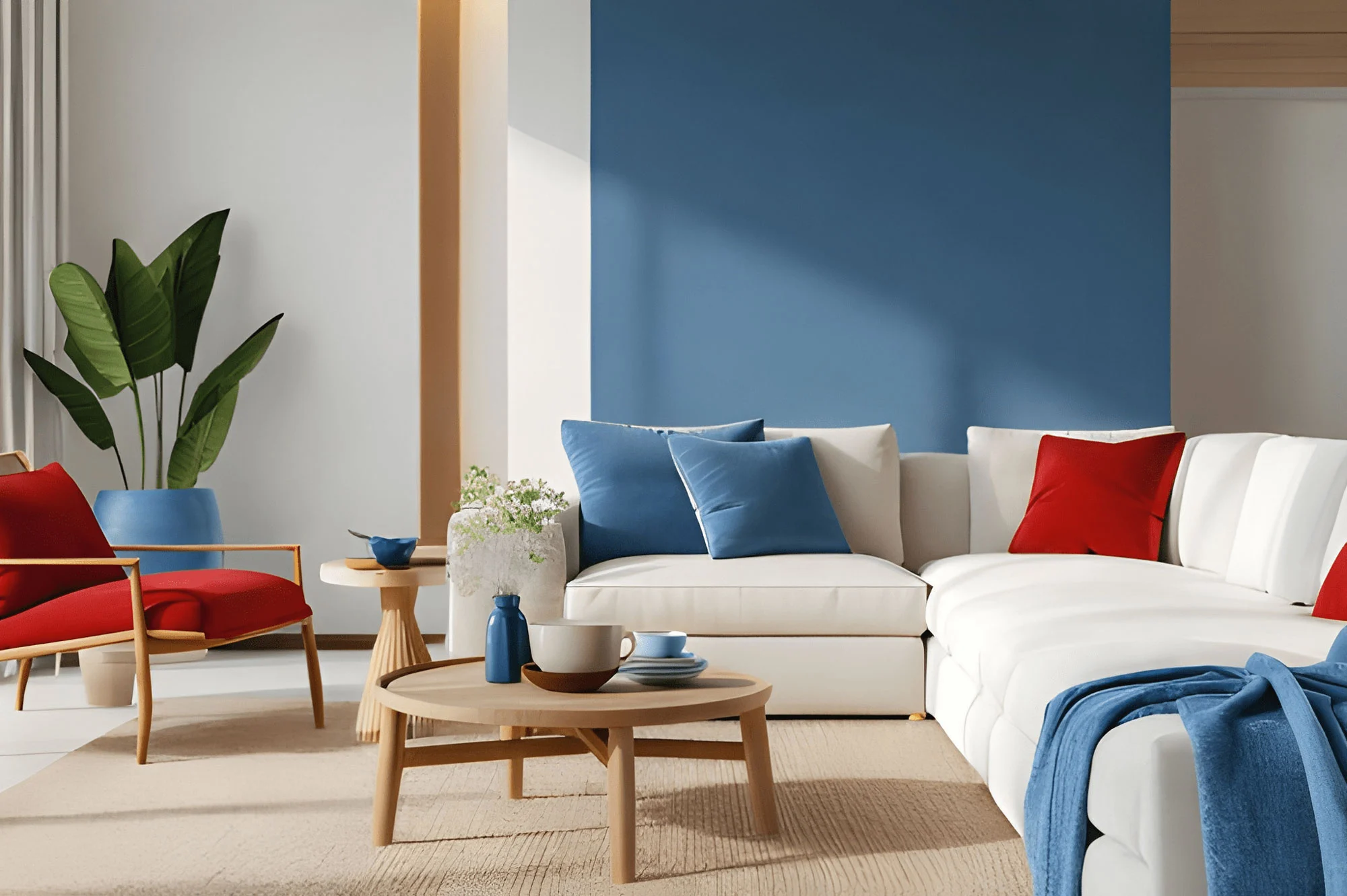 Home living room with blue and red accents